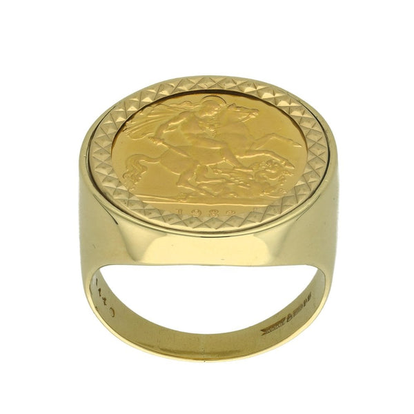 1982 Yellow Gold Half Sovereign Coin Ring - Size R - 21mm