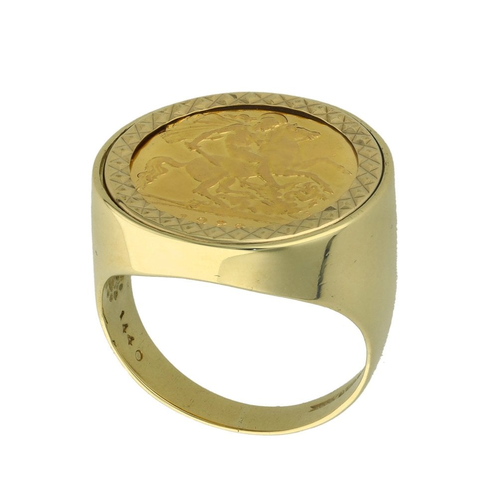 1982 Yellow Gold Half Sovereign Coin Ring - Size R - 21mm