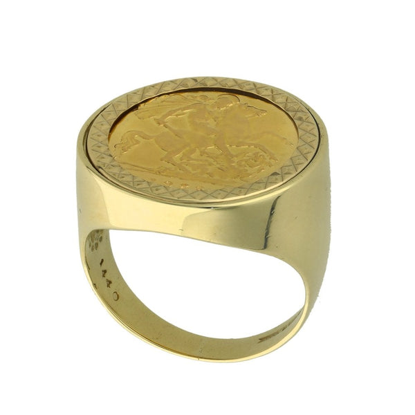 1982 Yellow Gold Half Sovereign Coin Ring - Size R - 21mm