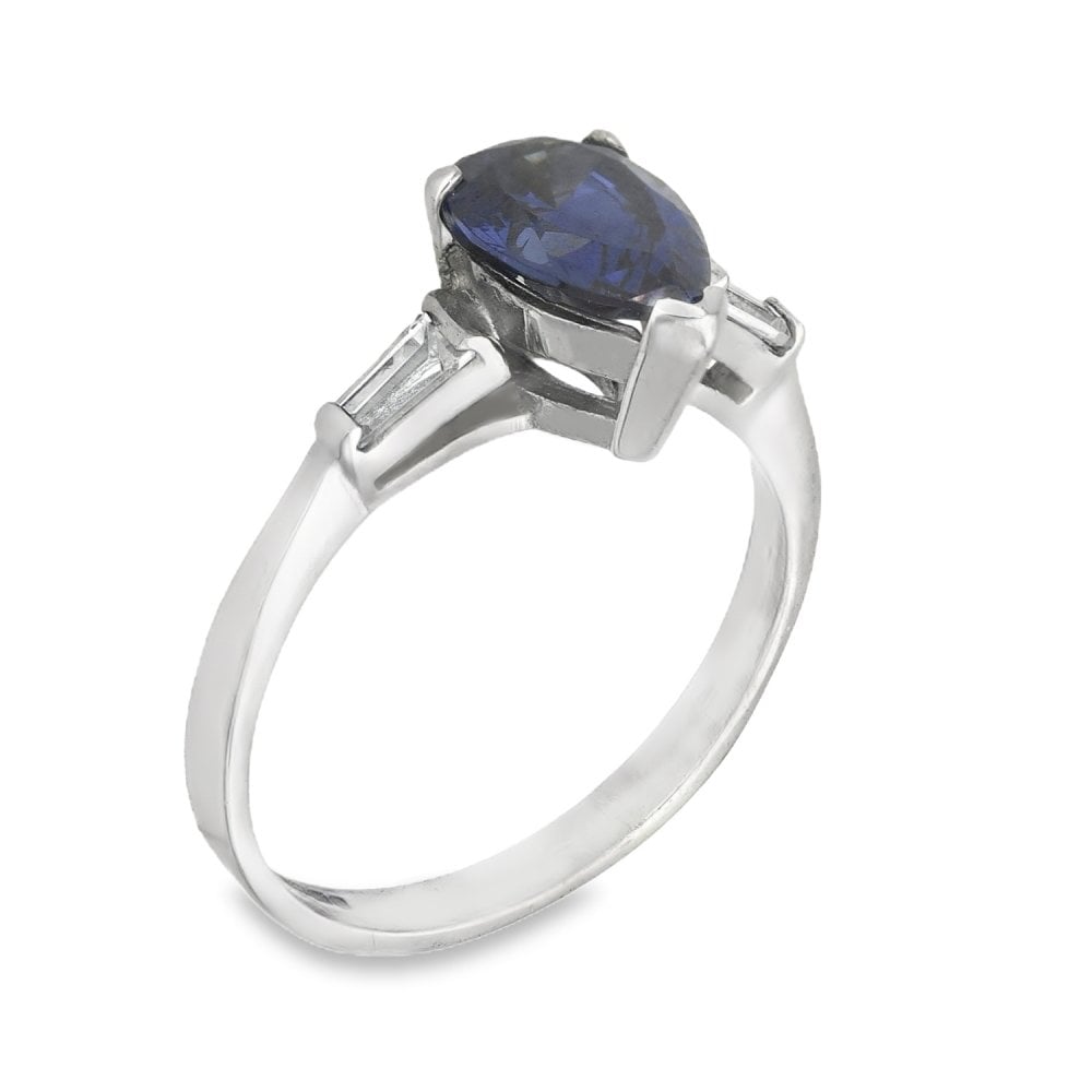 9ct White Gold Pear Blue & Clear CZ Trilogy Ring - Size M - 2.7g