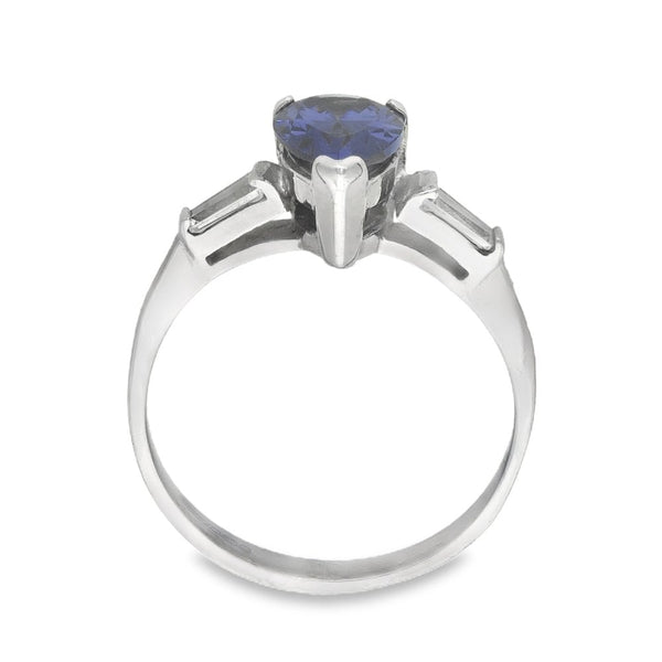 9ct White Gold Pear Blue & Clear CZ Trilogy Ring - Size M - 2.7g