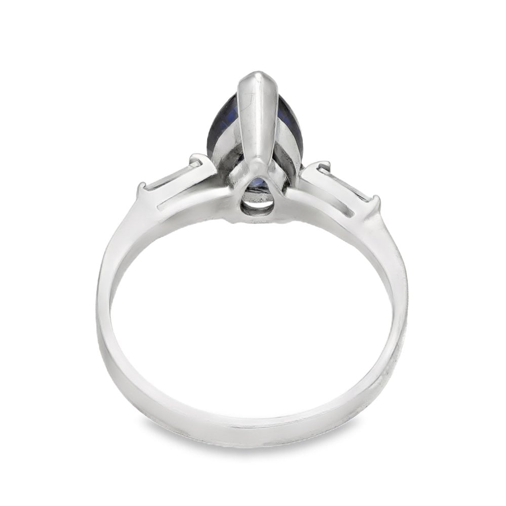 9ct White Gold Pear Blue & Clear CZ Trilogy Ring - Size M - 2.7g