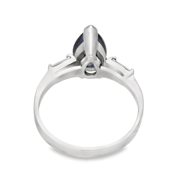 9ct White Gold Pear Blue & Clear CZ Trilogy Ring - Size M - 2.7g