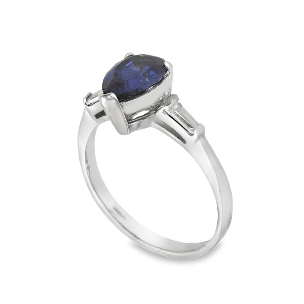 9ct White Gold Pear Blue & Clear CZ Trilogy Ring - Size M - 2.7g