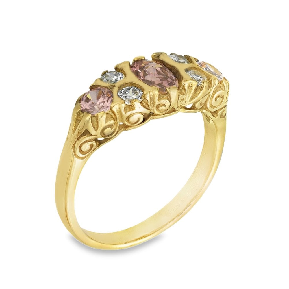 9ct Yellow Gold Pink & White Cubic Zirconia Dress Ring - Size N