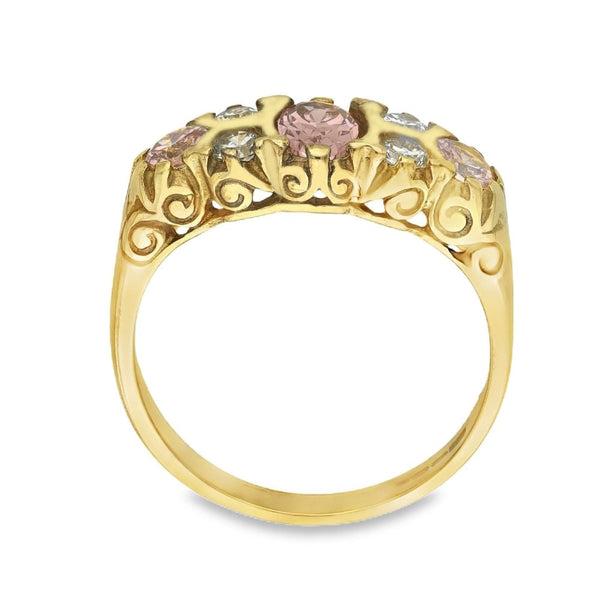 9ct Yellow Gold Pink & White Cubic Zirconia Dress Ring - Size N