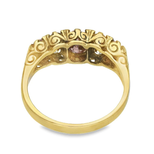9ct Yellow Gold Pink & White Cubic Zirconia Dress Ring - Size N