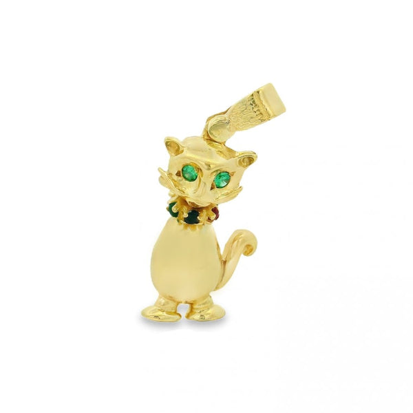 9ct Yellow Gold Coloured Stone Cat Charm - 14x22x8mm - 4.0g
