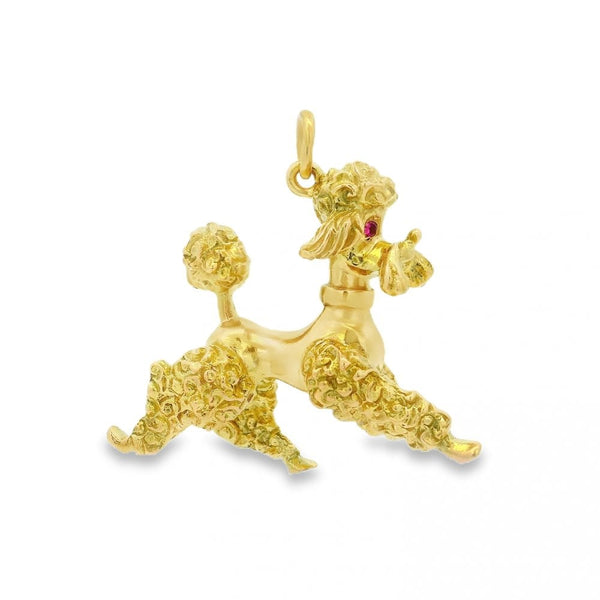 9ct Yellow Gold Ruby French Poodle Charm - 12x26x33mm - 12.2g