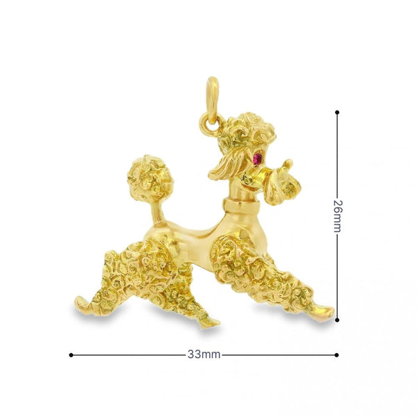 9ct Yellow Gold Ruby French Poodle Charm - 12x26x33mm - 12.2g