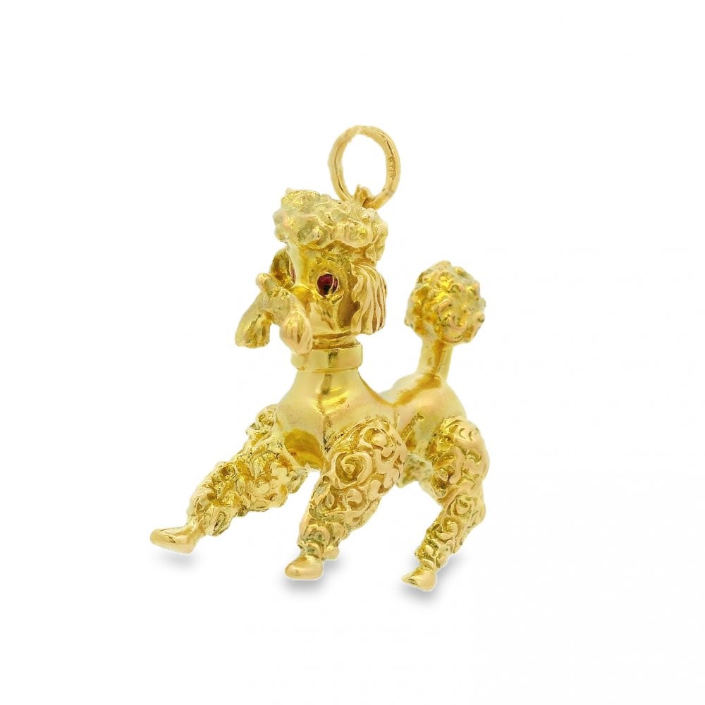 9ct Yellow Gold Ruby French Poodle Charm - 12x26x33mm - 12.2g