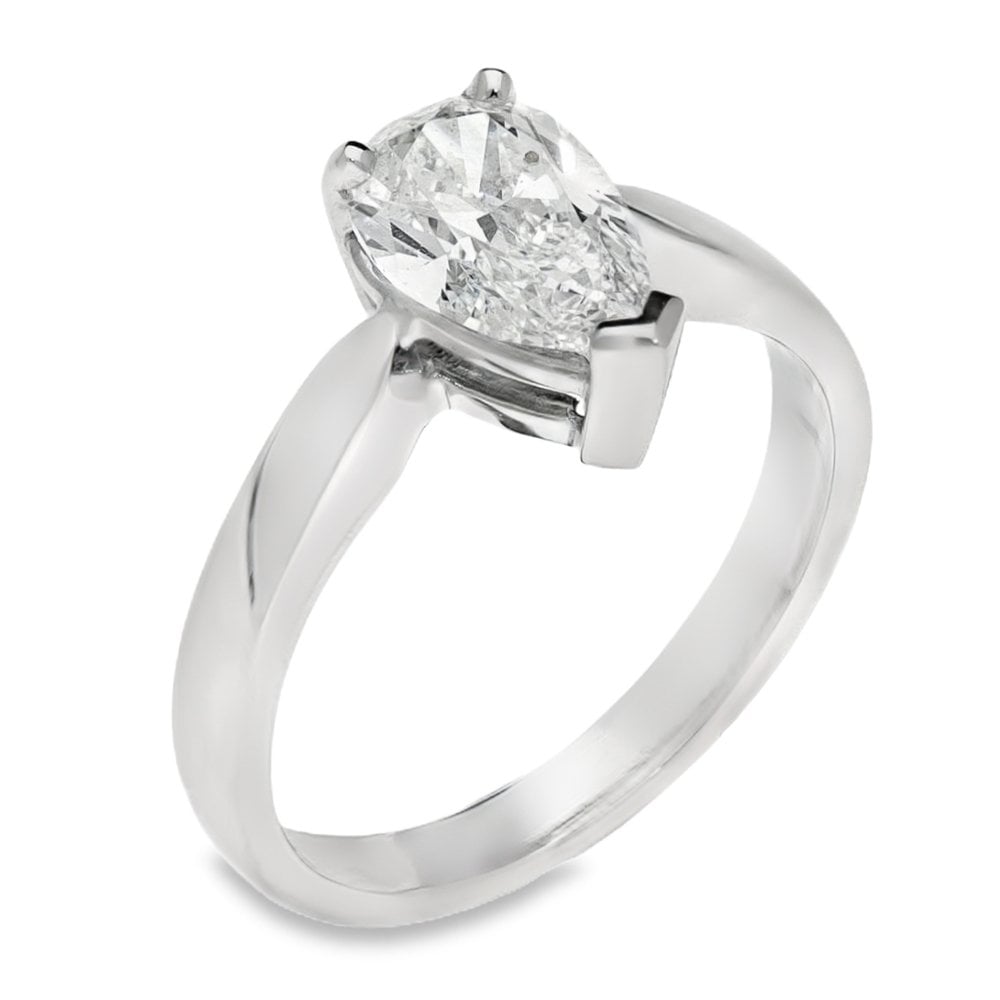 Ladies Platinum Pear Cut Diamond Solitaire Ring - 1.53ct