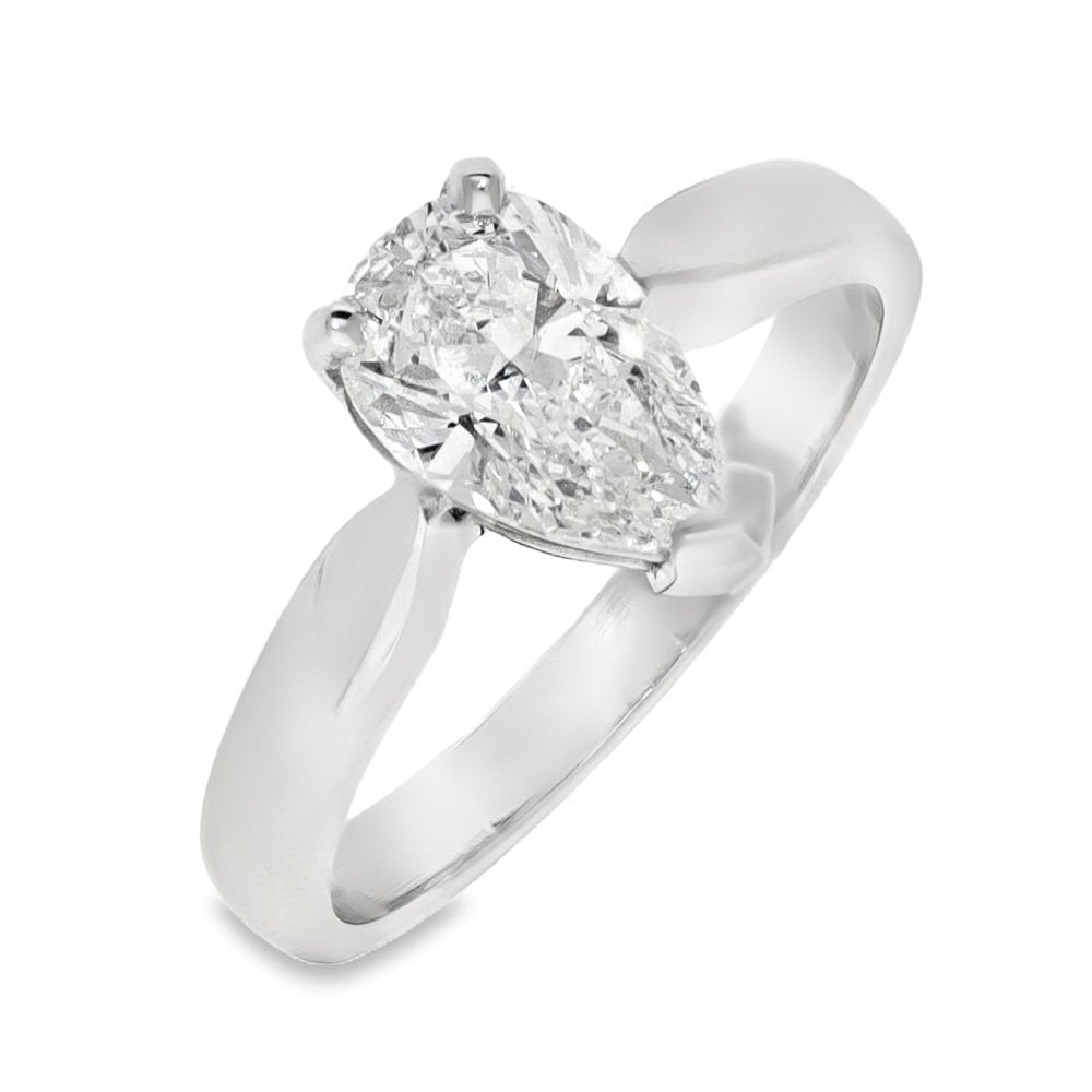 Ladies Platinum Pear Cut Diamond Solitaire Ring - 1.53ct