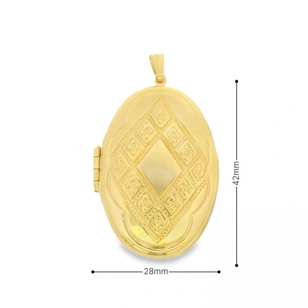 9ct Yellow Gold Oval Engraved Locket - 28x42x8mm - 6.2g