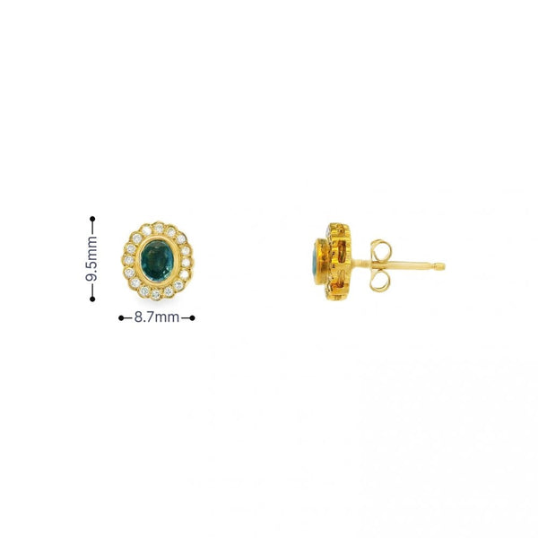 9ct Yellow Gold Sapphire & Diamond Cluster Stud Earrings -0.16ct