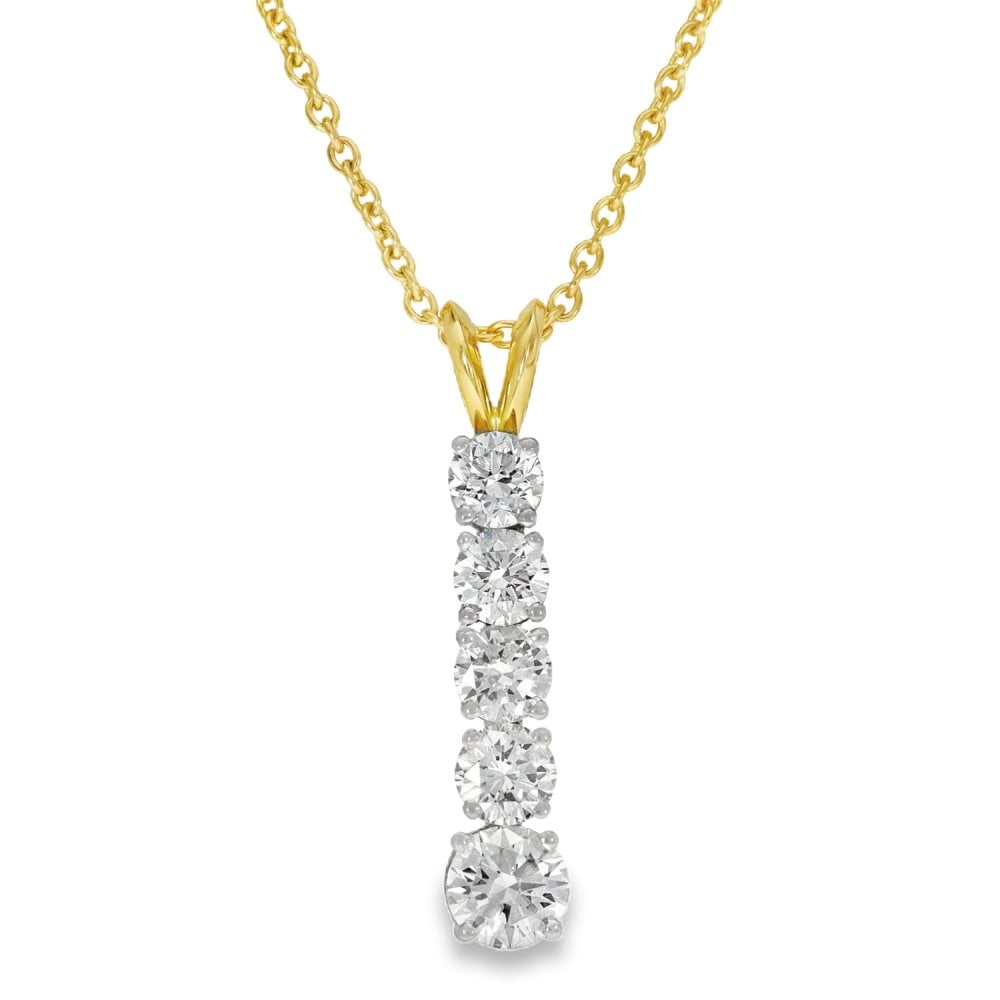 18ct Yellow Gold Tapered Diamond Pendant & Chain - 18" - 2.87ct