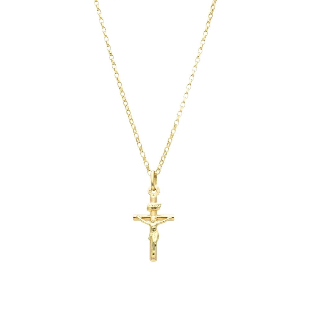 9ct Yellow Gold Crucifix Pendant & Belcher Chain - 18" - 3.2g