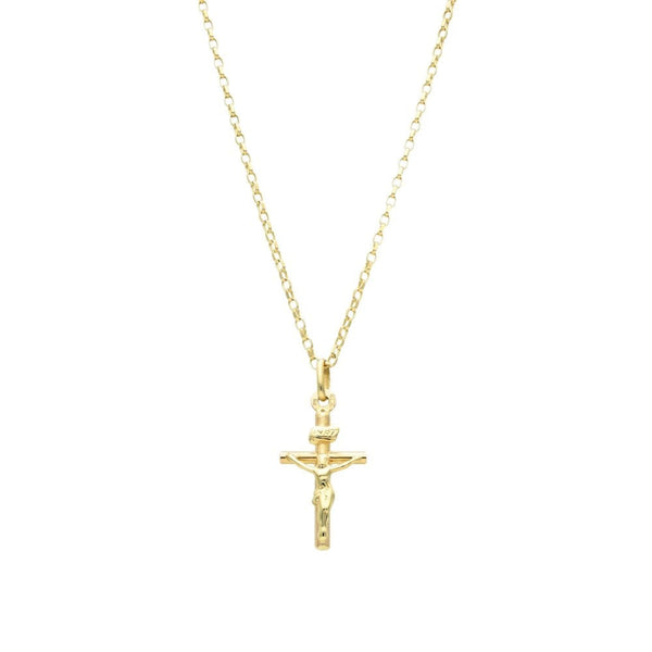9ct Yellow Gold Crucifix Pendant & Belcher Chain - 18" - 3.2g