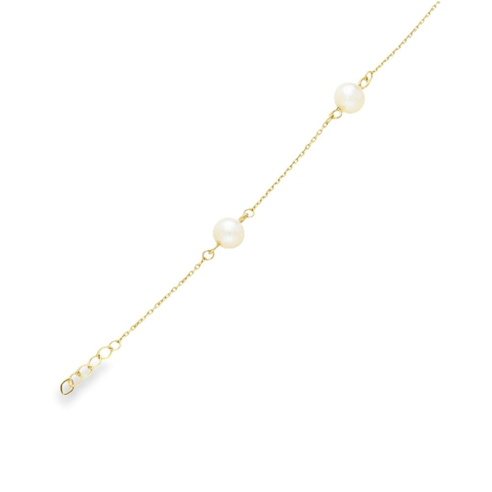 9ct Yellow Gold Pearl & Trace-Link Bracelet - 7.5" - 1.7g
