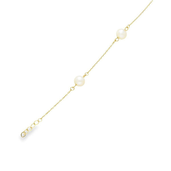 9ct Yellow Gold Pearl & Trace-Link Bracelet - 7.5" - 1.7g