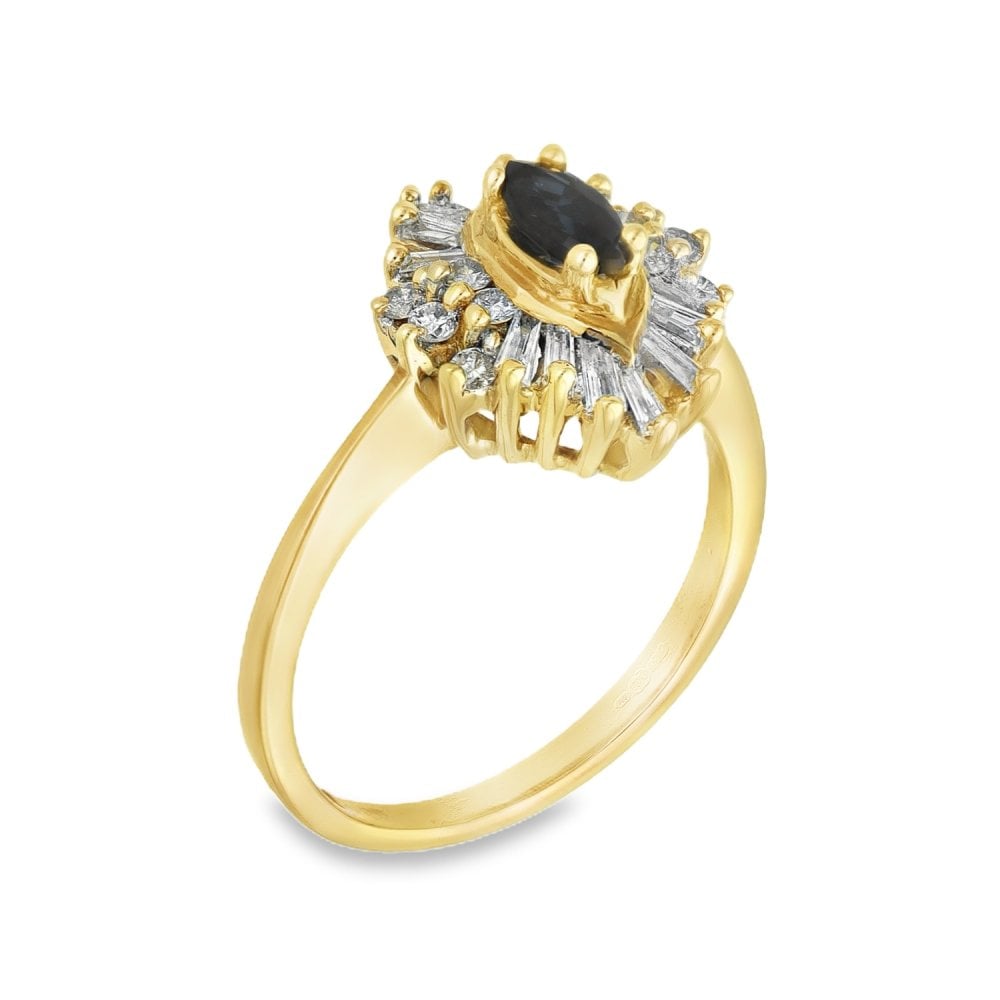 9ct Yellow Gold Sapphire & Diamond Cluster Ring - Size M -0.45ct