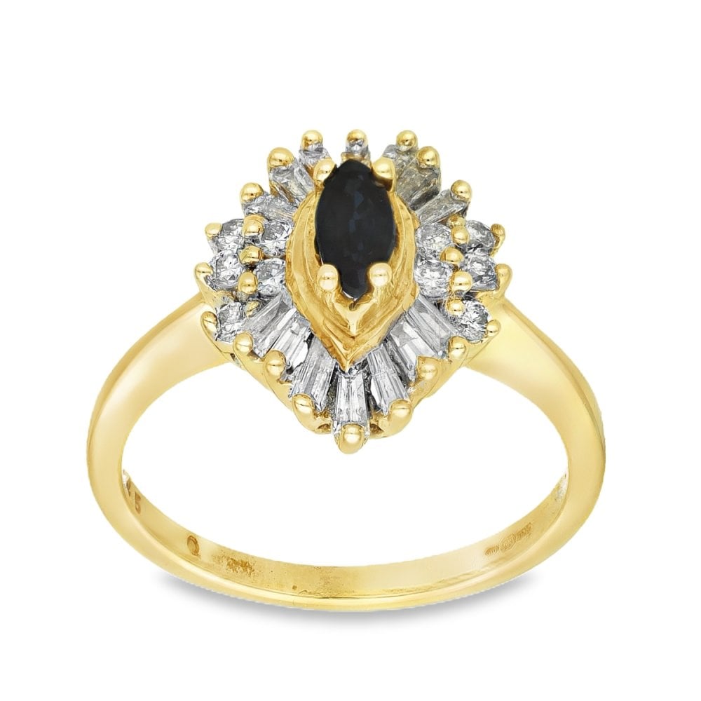 9ct Yellow Gold Sapphire & Diamond Cluster Ring - Size M -0.45ct