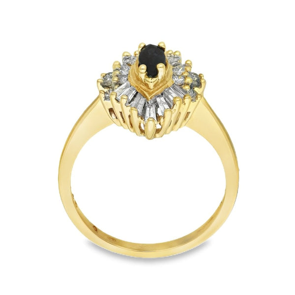 9ct Yellow Gold Sapphire & Diamond Cluster Ring - Size M -0.45ct