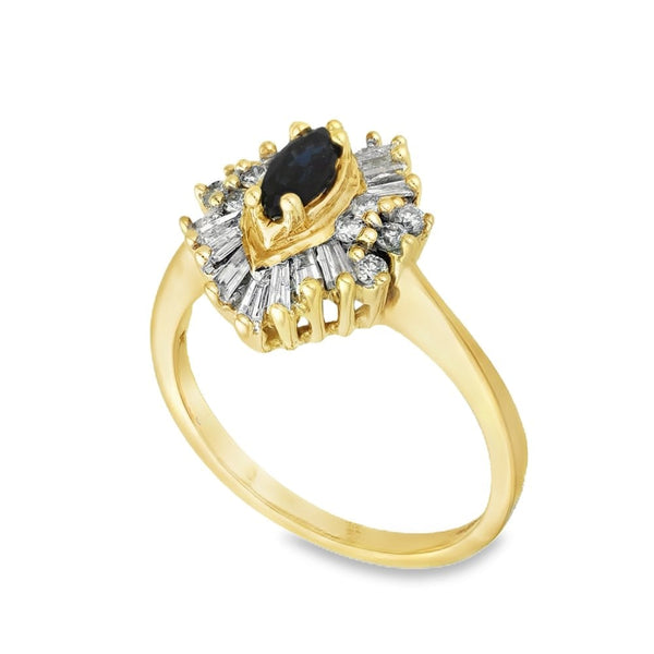 9ct Yellow Gold Sapphire & Diamond Cluster Ring - Size M -0.45ct