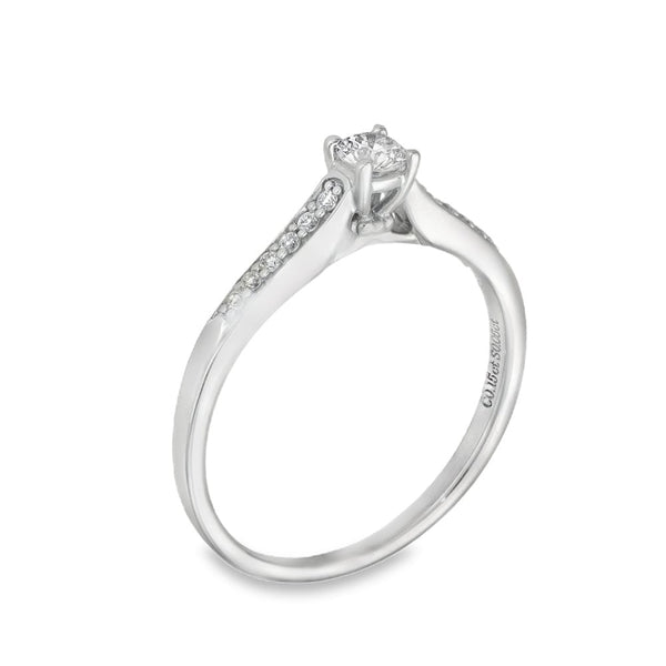 9ct White Gold Diamond Engagement Ring - Size L½ - 0.21ct