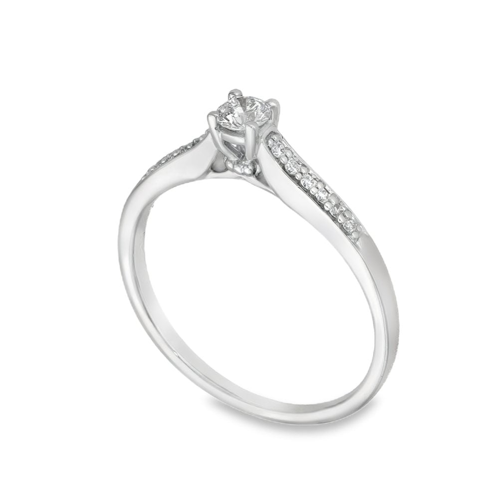 9ct White Gold Diamond Engagement Ring - Size L½ - 0.21ct