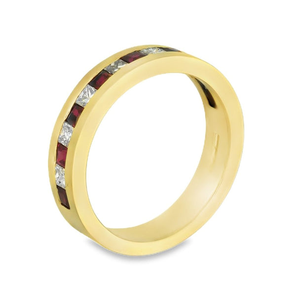 18ct Yellow Gold Princess-Cut Ruby & Diamond Half-Eternity Ring
