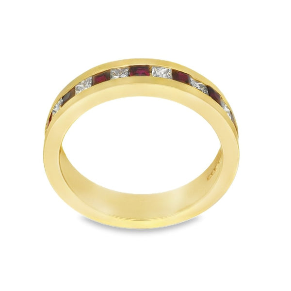 18ct Yellow Gold Princess-Cut Ruby & Diamond Half-Eternity Ring