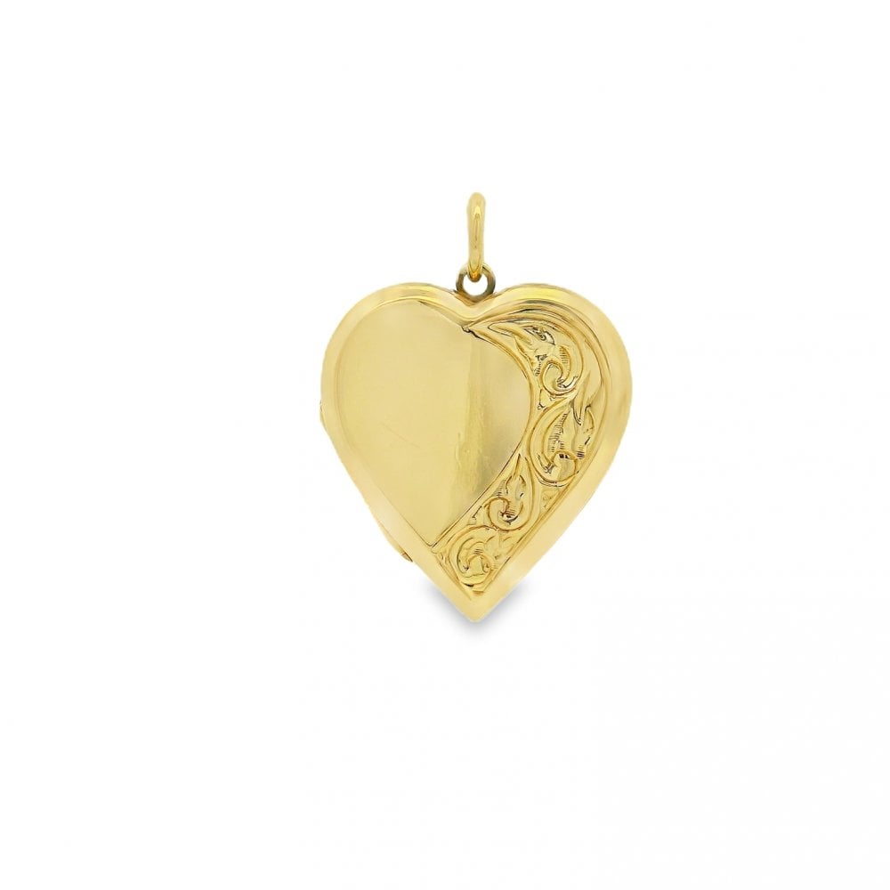 9ct Yellow Gold Feather Engraved Heart Locket - 21x24x5mm - 4.0g