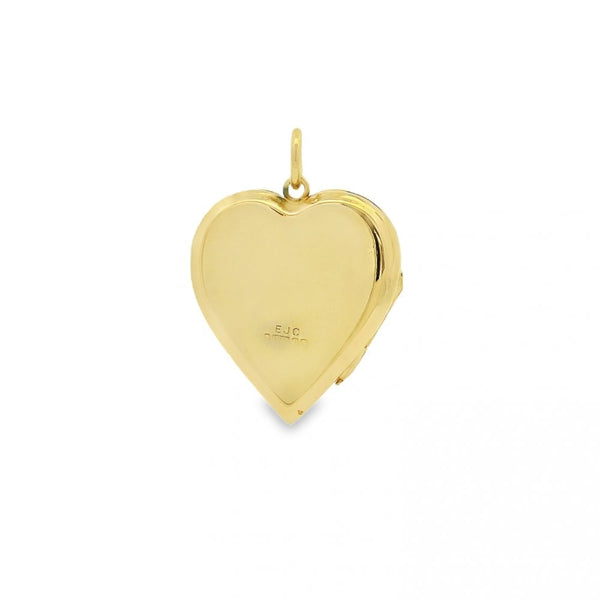 9ct Yellow Gold Feather Engraved Heart Locket - 21x24x5mm - 4.0g