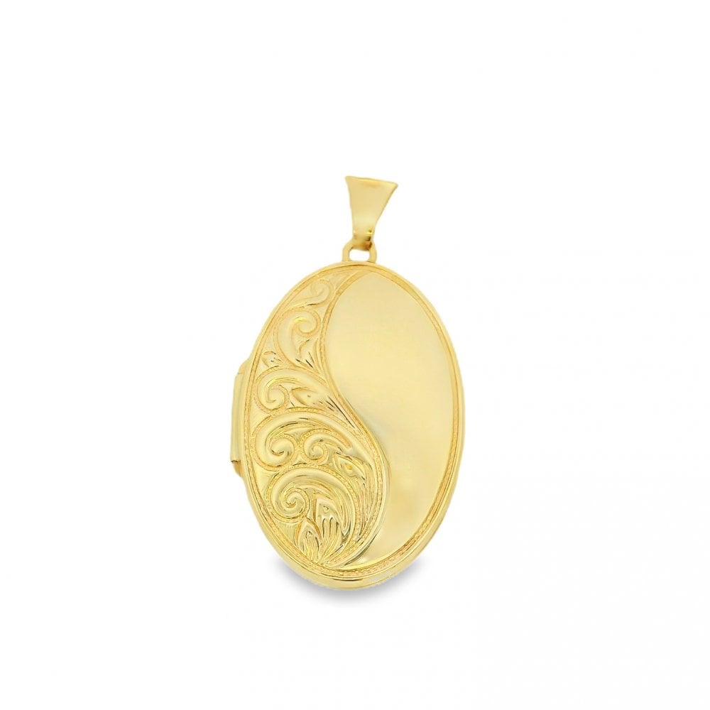 9ct Yellow Gold Feather Engraved Locket - 23x35x5.5mm - 4.5g
