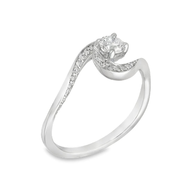18ct White Gold Diamond Twist Engagement Ring - Size L - 0.30ct