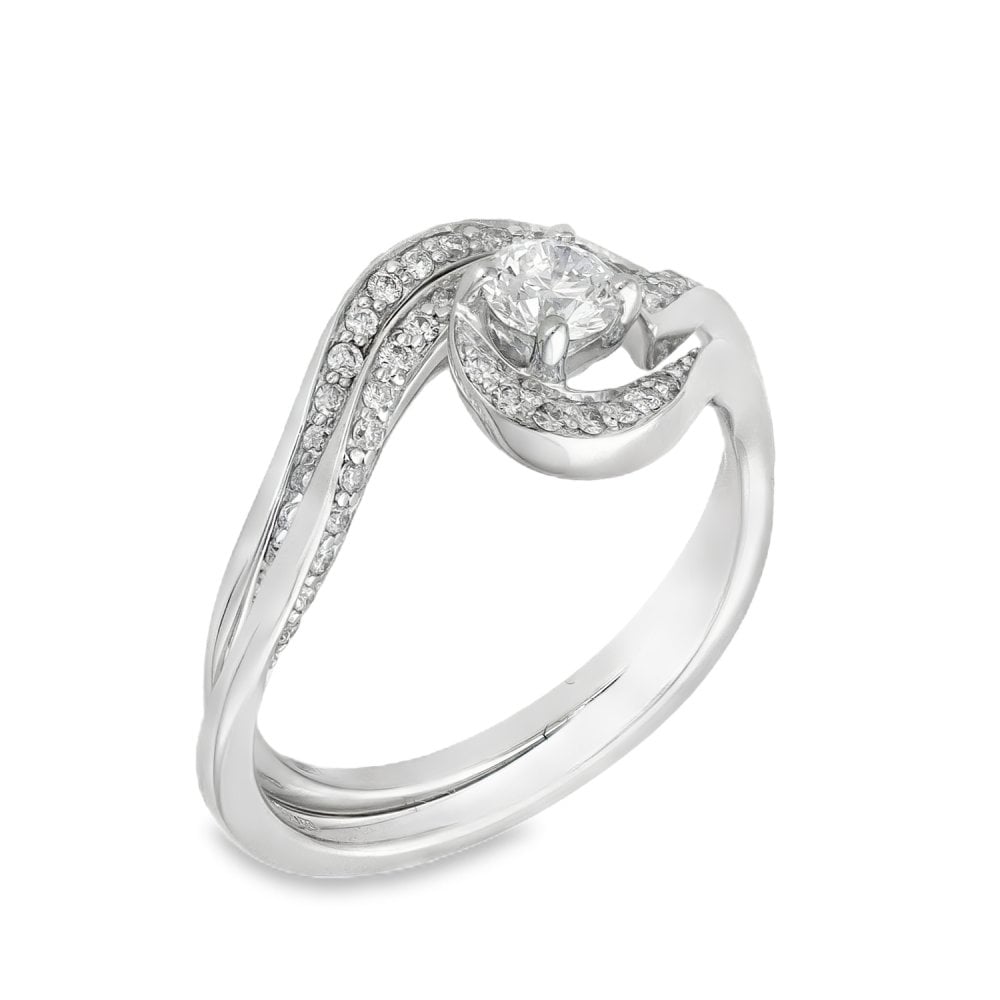18ct White Gold Diamond Twist Engagement Ring - Size L - 0.30ct