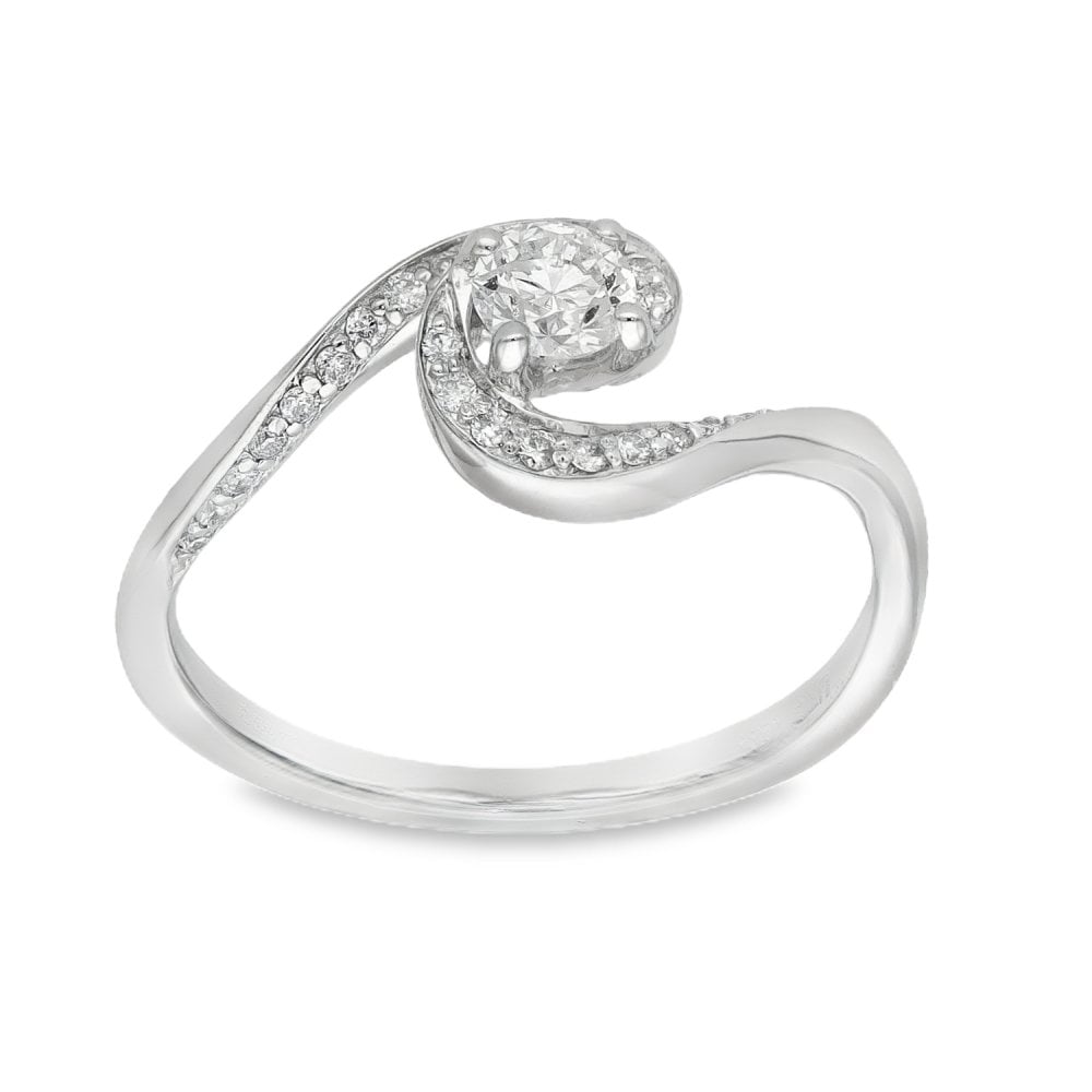 18ct White Gold Diamond Twist Engagement Ring - Size L - 0.30ct