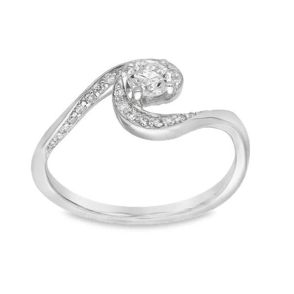 18ct White Gold Diamond Twist Engagement Ring - Size L - 0.30ct