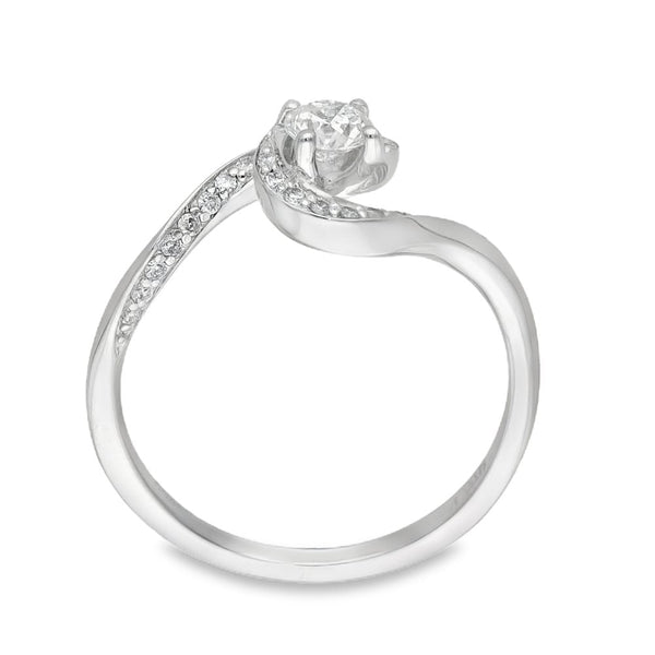 18ct White Gold Diamond Twist Engagement Ring - Size L - 0.30ct