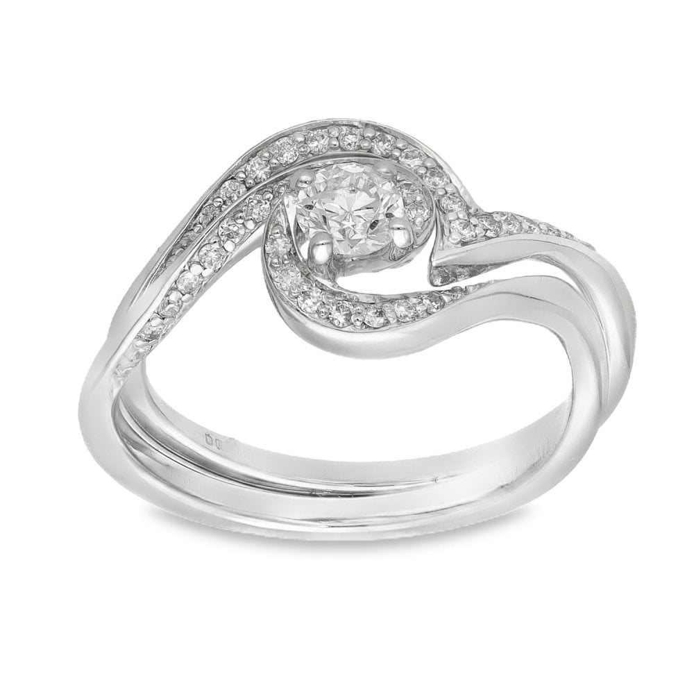 18ct White Gold Diamond Twist Engagement Ring - Size L - 0.30ct