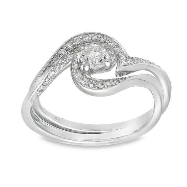 18ct White Gold Diamond Twist Engagement Ring - Size L - 0.30ct