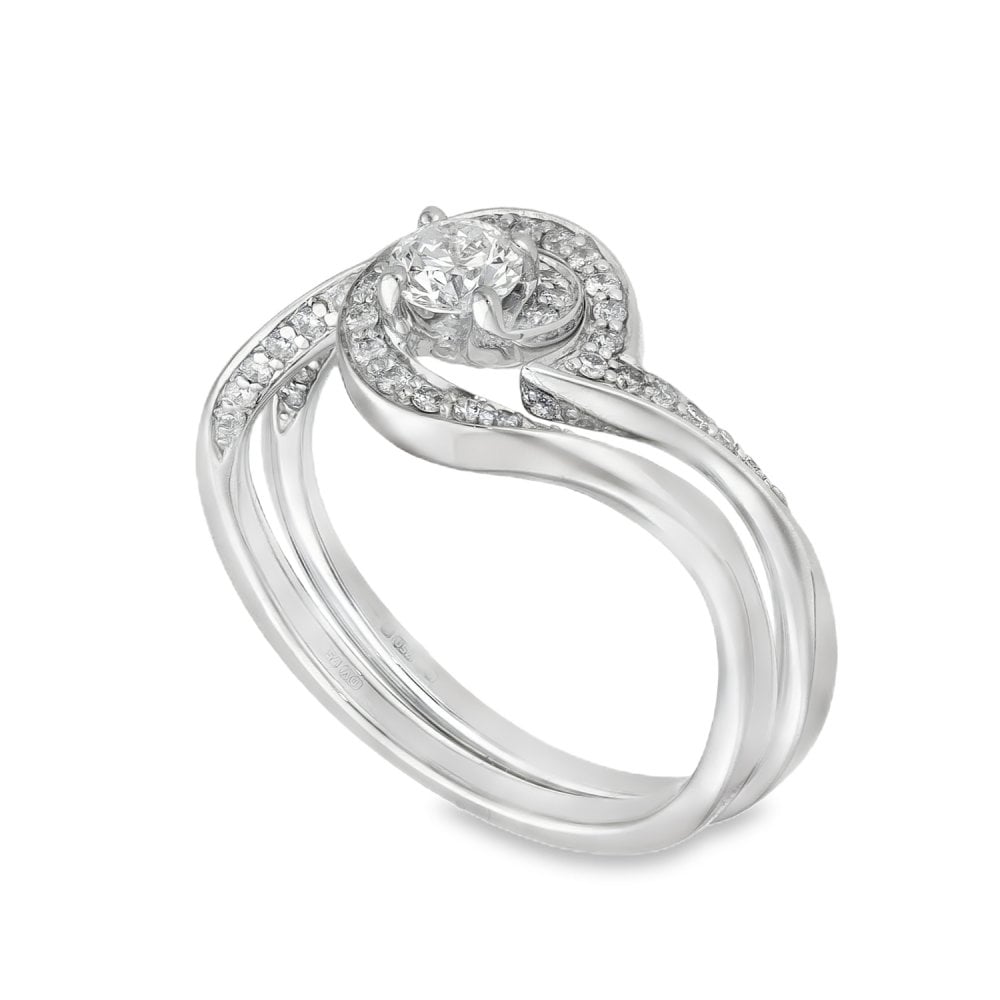 18ct White Gold Diamond Twist Engagement Ring - Size L - 0.30ct