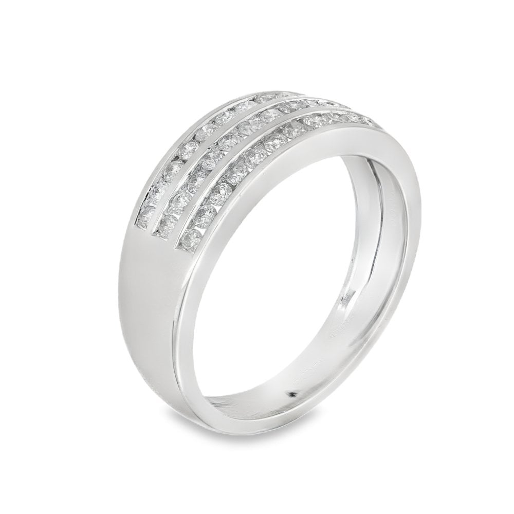 18ct White Gold 3x Row Diamond Ring - Size M½ - 0.50ct