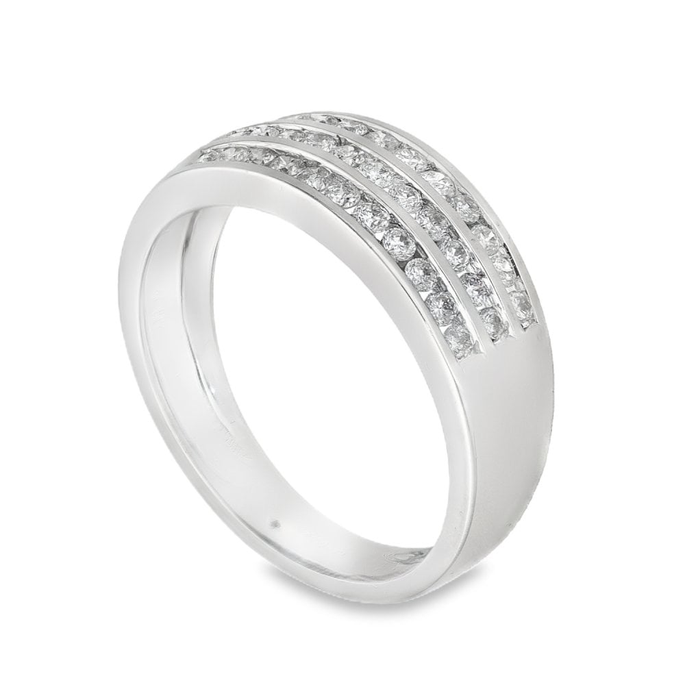 18ct White Gold 3x Row Diamond Ring - Size M½ - 0.50ct