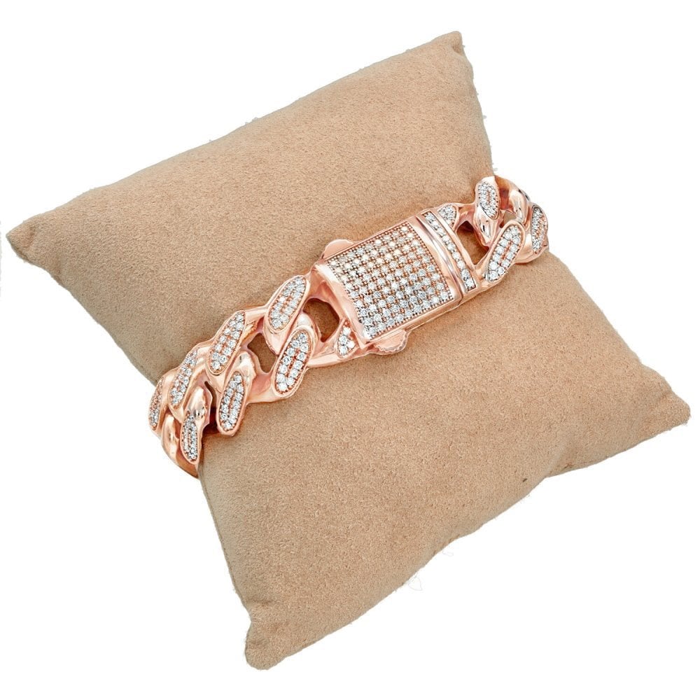 9ct Rose Gold Diamond Set Curb Bracelet - 8.5" - 6.87ct