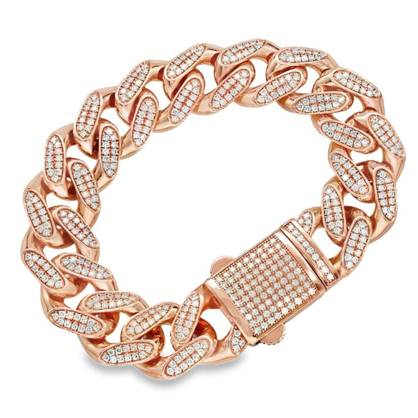 9ct Rose Gold Diamond Set Curb Bracelet - 8.5" - 6.87ct