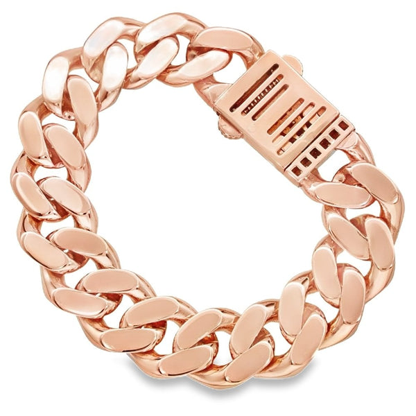 9ct Rose Gold Diamond Set Curb Bracelet - 8.5" - 6.87ct