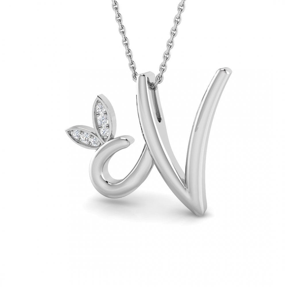 9ct Gold Diamond Butterfly Initial & Chain