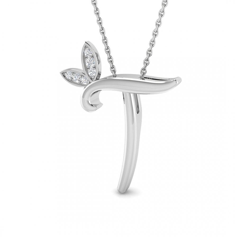 9ct Gold Diamond Butterfly Initial & Chain